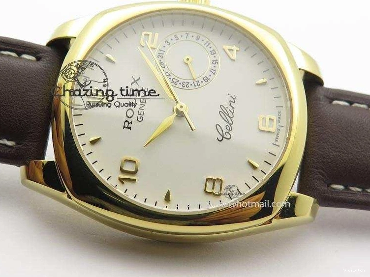On YG A2824 Leather Brown Dial Date Cellini Strap Numeral White 0318
